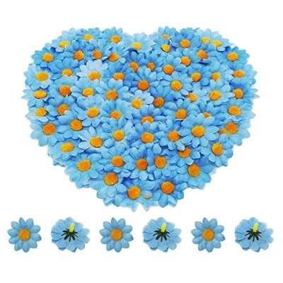 Image of Artificial Daisy Flower Heads 100pcs Fake Gerbera Petals Sky Blue for DIY Garland Craft Birthday Indoor Outdoor Party Easter Bonnet