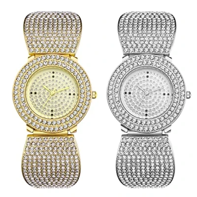 Image of JewelryWe Men Women Iced Out Watch Fashion Luxury Full Diamond Watches Gold/Silver Quartz Analog Wristwatch Ladies Dress