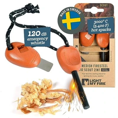 Image of Light My Fire Swedish Flint Starter Ferro Rod Survival Tools SCOUT Steel Bushcraft Camping Gear and Kit 2 in 1 Striker 3,000 Strikes