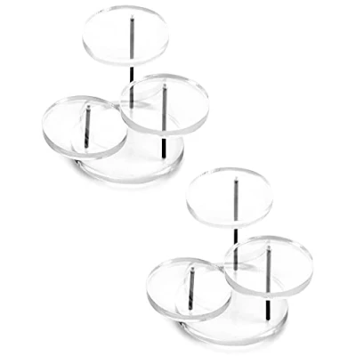 Image of QWORK® 3 Tier Mini Acrylic Display Stand, Round Clear Riser for Rings Earrings Bracelets Watches Figurines (2 Pack)