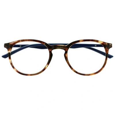 Image of OPULIZE Met Reading Glasses Slim Round Frame Scratch Resistant Spring Hinges Brown Tortoiseshelll Blue Arm Mens Womens R60 2 +1.50