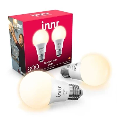 Image of Innr Zigbee E27 Smart Bulb, LED Light Bulbs Warm White, Works with Hue*, Amazon Echo 4th Gen., Alexa (Bridge Required), Screw 806 Lumen, Dimmable, 2 Pack