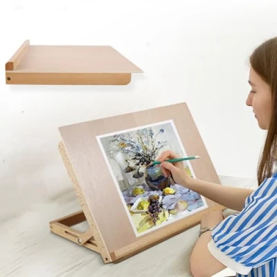 Image of A3 Artist Drawing Board Solid Beech Wood Desktop Painting Easel 43x32cm Adjustable Angle Folding Art Table Top Sketching for Artists Beginners Student