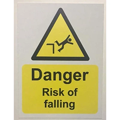 Image of Danger risk of falling Warning safety sign Self adhesive sticker 300mm x 200mm