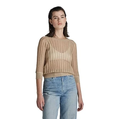 Image of G STAR RAW Women&#039;s Pointelle Knitted Top, Beige (westpoint khaki D21656 D140 C531), L