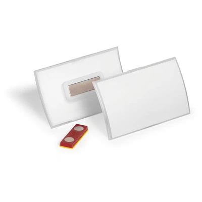 Image of Durable Click Fold Name Badge 54 x 90mm with Magnet Anti Twist Made from Polypropylene Pack of 10 Transparent Perfect for Events &amp; Exhibitions