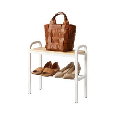 Image of YAMAZAKI Shoe Rack, Ash Wood Alloy Steel, White, One Size