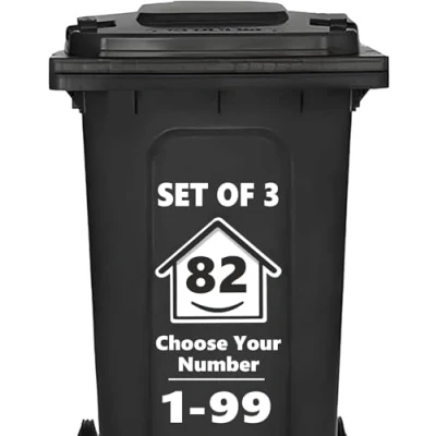 Image of 3 x Bin Numbers for Wheelie Bins, House Design 0 99 Stickers, 16 cm Stickers Self Adhesive Numbers, Weatherproof Vinyl Number (82)