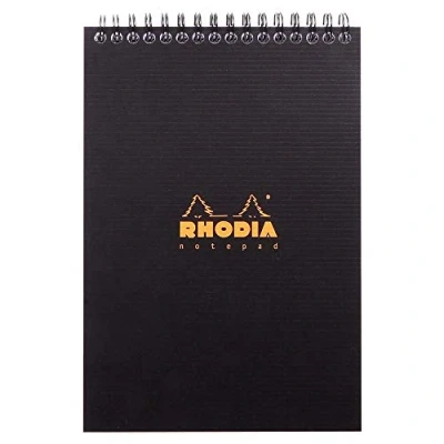 Image of RHODIA 16921C Spiral Notebook (Full Bound) Notepad Black A5 Lined 80 Detachable Sheets Clairefontaine Paper 90g Polypro Cover (Plastic) Rhodiactive