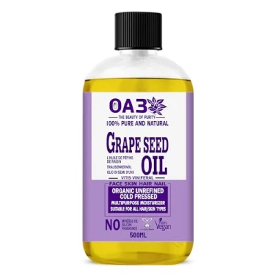 Image of 100% Pure Grapeseed Oil 500ML Organic Cold Pressed, Natural Skin Moisturizer Body &amp; Face Massage Lotion for Aromatherapy Nails and Hair Growth