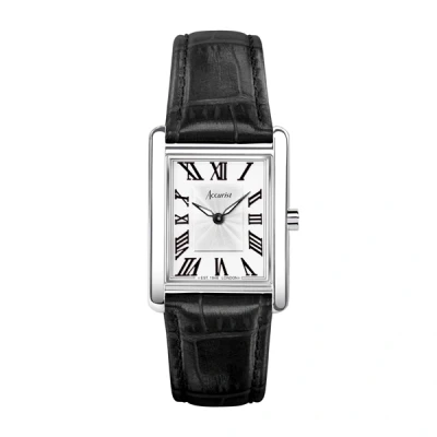 Image of Accurist Rectangle 26mm Quartz Watch in White with Analogue Display, and Black Leather Strap 71001