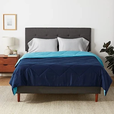 Image of Amazon Basics Reversible Microfiber Comforter, 220X240cm, Navy/Sky Blue