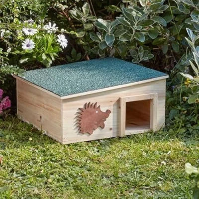Image of Garden Mile Hedgehog House Hibernation Shelter Durable Wooden Predator Proof Outdoor Habitat Feeding Station Home roof Hedgehogs Wildlife (slanted hedegehog house, One Size)