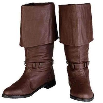 Image of Men&#039;s Medieval Knight Boots Vintage Pirate High PU Leather Cowboy Boots,Halloween Cosplay Costume Accessories,Brown,44