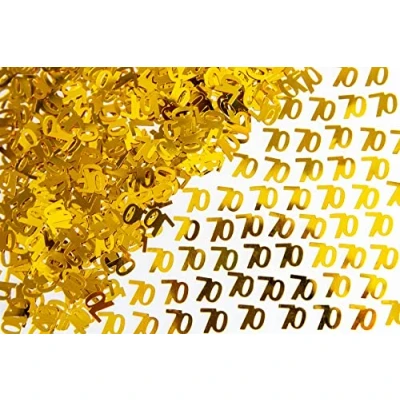 Image of SHATCHI 28g Gold 70th Birthday Confetti Foil Metallic Glitz Table Scatter Sprinkles Age Bday Party Decorations, 12mm