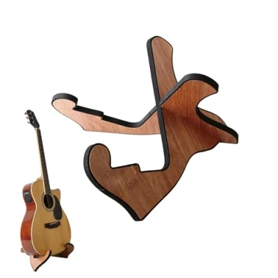 Image of DYUEE Wooden Guitar Stand Floor X Frame Sturdy Instrument Portable String Holder Non Slip Rack with Soft Sponge Covering Edges for Acoustic Classical Bass Guitars