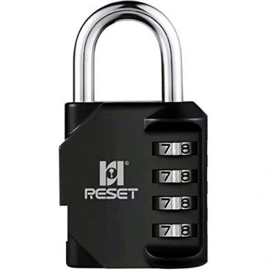 Image of RESET 060 4 Digit Combination Padlock, Outdoor Lock, Indoor Ideal for School Locker, Gym Fence, Gate, Hasp, Shed, Toolbox, Black, 1 Pack