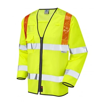 Image of Leo Workwear Barbrook Hi Vis Orange Brace Zip Fastened Sleeved Waistcoat, Medium, Yellow