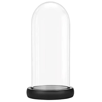 Image of Belle Vous Glass Dome Cloche Bell Jar with Black Wooden Base 26.5cm / 10.43 Inches Clear Decorative Tabletop Display Case Tray for Fairy Lights, Centrepieces and Antiques