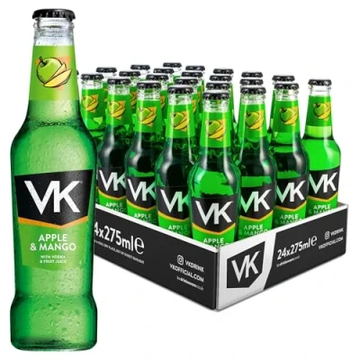 Image of VK Alcopop Bottles 24 x 275ml Case Apple &amp; Mango Fruity Vodka Based Premixed Drink, 3.4% ABV Ready To Drink