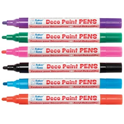 Image of Baker Ross AT489 Deco Paint Pens Pack of 6, Broad Tipped, Oil Based Acrylic Markers for Kids Arts and Crafts Wood, Porcelain, Glass, Plastic Metal Painting Activities, Pink