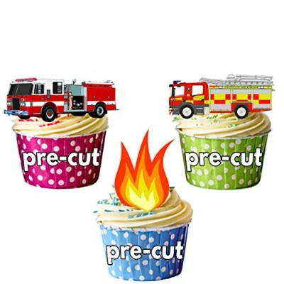 Image of AK Giftshop PRE CUT Fireman Party Pack Edible Cupcake Toppers/Cake Decorations (Pack of 36)