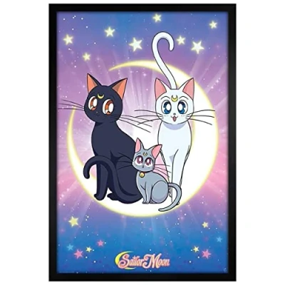 Image of Grindstore Sailor Moon Black Wooden Framed Luna, Artemis and Diana Maxi Poster 61x91.5cm
