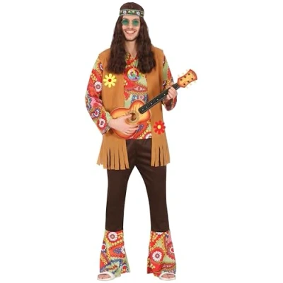 Image of FIESTAS GUIRCA Flower Power Hippie Mens Fancy Dress Costume 70s Men Size M 38 40