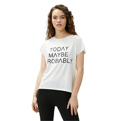Image of Koton Women&#039;s Oversized Sports T Shirt Slogan Printed, White (000), XS