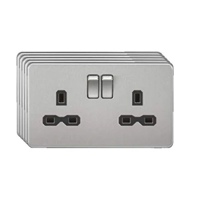 Image of Screwless 13A 2G DP switched socket brushed chrome with black insert