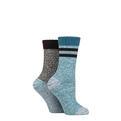 Image of Elle Ladies Feminine, Chunky and Soft Ribbed Boot Socks in a Multipack of 2 For the Outdoors, Walking Hiking (as8, numeric, numeric_4, numeric_8, regular, Blue Coral)
