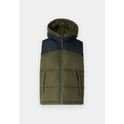Image of JACK &amp; JONES Men&#039;s Jcoaero Hooded Vest Jacket, Forest Night/Detail: Black Blockage, XS