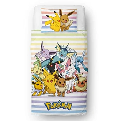 Image of Pokemon Officially Licensed Single Kids Duvet Cover Set Pikachu Group Design Reversible 2 Sided Bedding with Matching Pillowcase Character World Brands Bed Polycotton