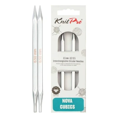 Image of KnitPro 6.5 mm Nova Cubics Interchangeable Special Circular Needles, Shiny Brass, Silver