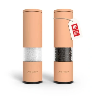 Image of LARS NYSØM Salt and Pepper Mills Set Stainless Steel with Adjustable Ceramic Grinder 2 Pieces I Design Spice Manual (Creamy Peach)