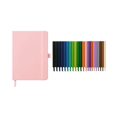 Image of Top Sale A5 Soft Cover 160 Pages (80 Sheets) Lined Notebook with Elastic Closure Band, Pen Holder and Matching Ribbon Marker (Pink)