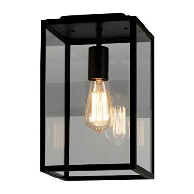 Image of Homefield Outdoor Flush Ceiling Light Textured Black, E27