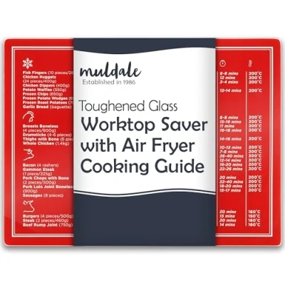 Image of Muldale Red Glass Chopping Board with Air Fryer Conversion Toughened Non Slip Worktop Saver Heat Resistant Cutting Vintage Design