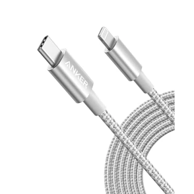 Image of Anker USB C to Lightning Cable New Nylon (10ft, MFi Certified) for iPhone 14/14 Pro/13/13 Pro/12 Pro Max /12/11 /X/XS/XR/ 8 Plus/AirPods Pro, Supports Power Delivery Silver)