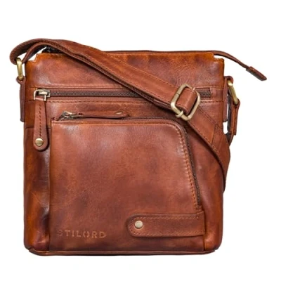 Image of STILORD &#039;Cameron&#039; Leather Shoulder Bag Small for DIN A5 Documents 8.4 Inch Tablet Cross Body Satchel Pouch Messenger in Genuine Leather, Colour:black