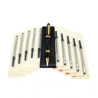 Image of Abcsea 1PCS Heavy Big Rollerball Pen 159 and 10PCS Black Ink Refill, Spiral Ballpoint Refills with Cover, Medium Point (0.5MM)