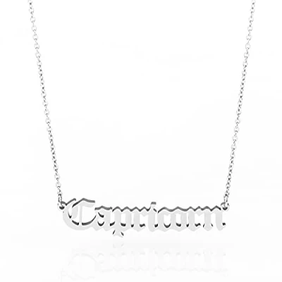 Image of Minegreet Old English Zodiac Necklace for Women, Horoscope Birth Star Sign Letter Astrology Constellation Birthday Gift (Capricorn Silver)