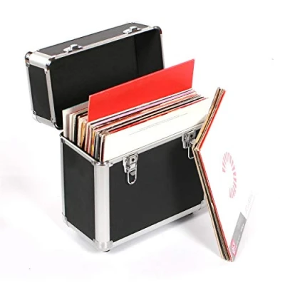 Image of 12&quot; Vinyl Record Collection DJ Flight Case Storage Box Black Holds 50 L