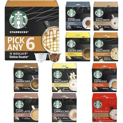 Image of STARBUCKS Coffee Pods by Nescafe Dolce Gusto Pick Any 6 Packs from 7 Blends Including: Latte, Cappuccino, Espresso, Caramel, Grande and Many More