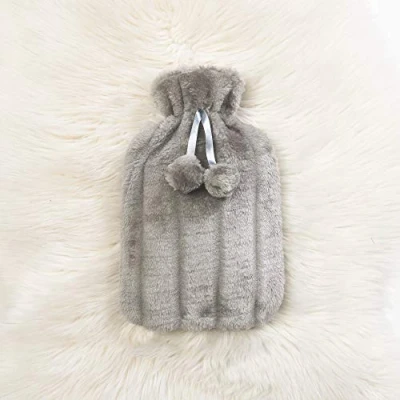 Image of Zimel Homes Premium Soft Fleece Faux Cover with Hot Water Bottle 2litre Easily Removable Bag for Pain Relief, Neck and Shoulders, Feet Warmer (Faux Fur Grey)