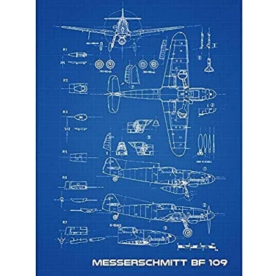 Image of Artery8 Messerschmitt Bf 109 Fighter Plane 2 Blueprint Plan Unframed Wall Art Print Poster Home Decor Premium