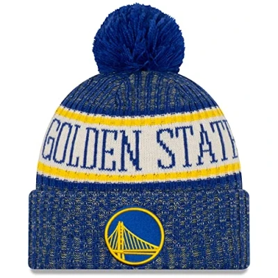 Image of New Era Unisex Adult NBA Official Sport Knit Sideline Cuffed Pom Beanie Hat, Golden State Warriors, One size