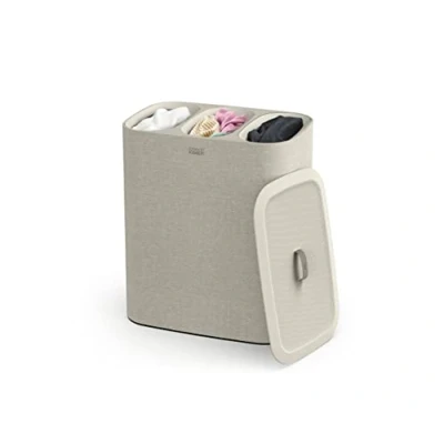 Image of Joseph Tota Trio 90 litre Laundry Separation Basket with lid, 3 Removable Washing Bags Handles Ecru