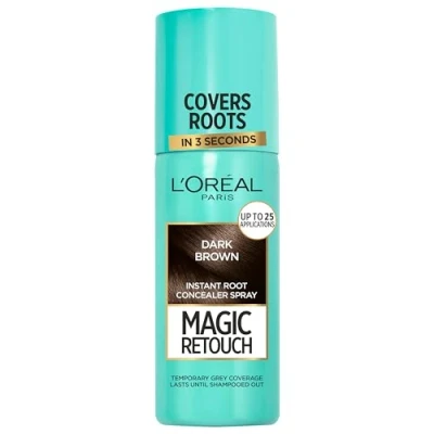 Image of L&#039;Oréal Magic Retouch Instant Root Concealer Spray, Ideal for Touching Up Grey Regrowth, Easy Application, Lightweight Formula, Colour: Dark Brown, 75ml