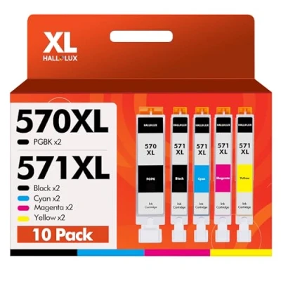 Image of HALLOLUX 570XL 571XL 10 Pack(2PGBK/2BK/2C/2M/2Y) Ink Cartridge for Canon PGI 570 CLI 571 Compatible with PIXMA TS5050 MG5750 TS5051 MG6851 MG6850 MG5700 MG5751 MG5753 MG6852